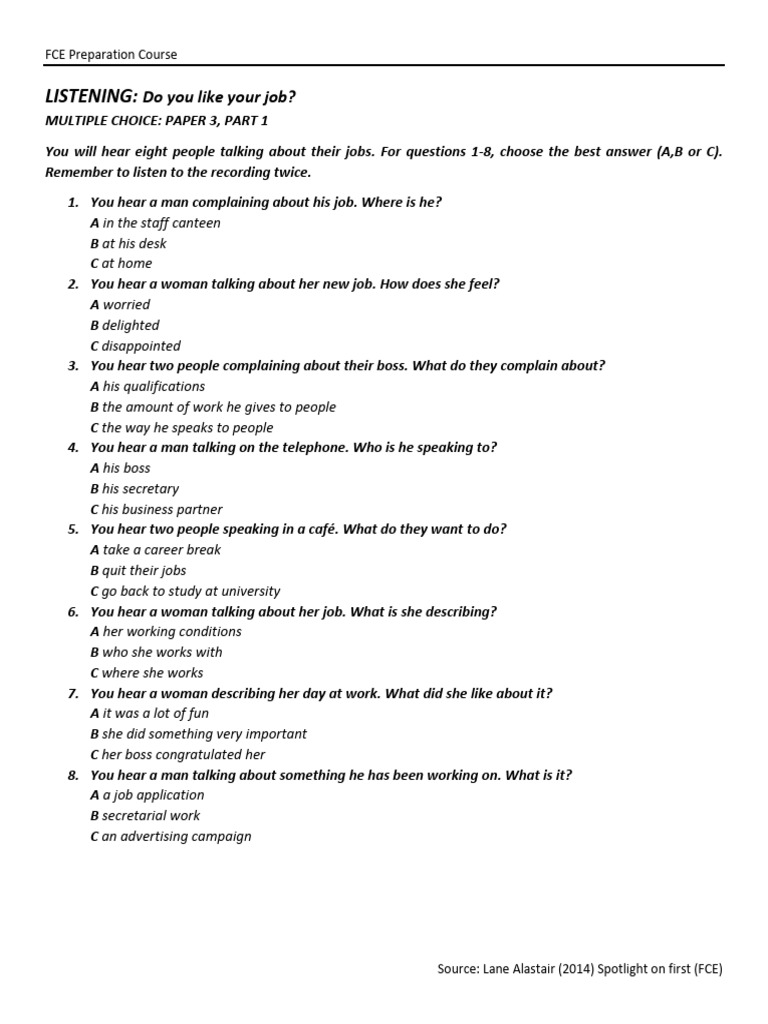 FCE Listening Practice: Job Conversations | PDF