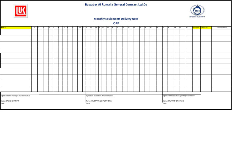 Monthly Equipment Delivery Note - Nov 2025 | PDF