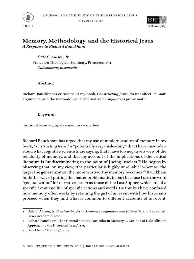 Memory and Method in Historical Jesus Studies | PDF | Gospel Of Mark ...