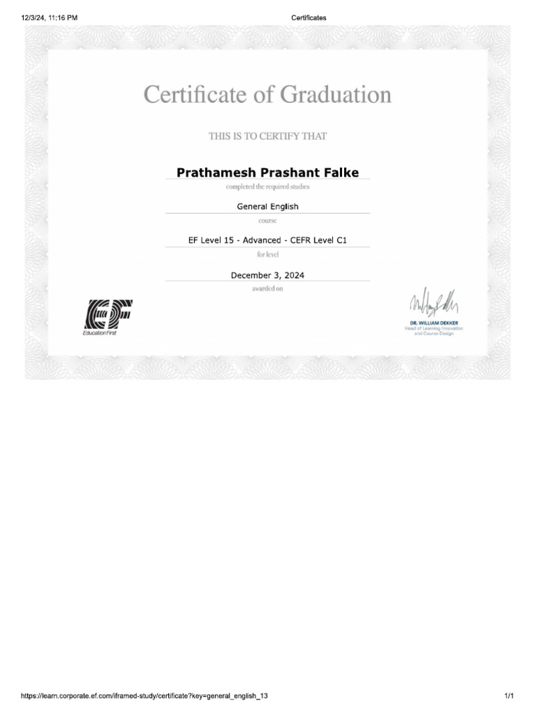 Ef Solo Certificate | PDF