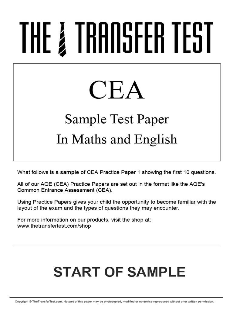 CEA Sample Test Paper: Maths & English | PDF