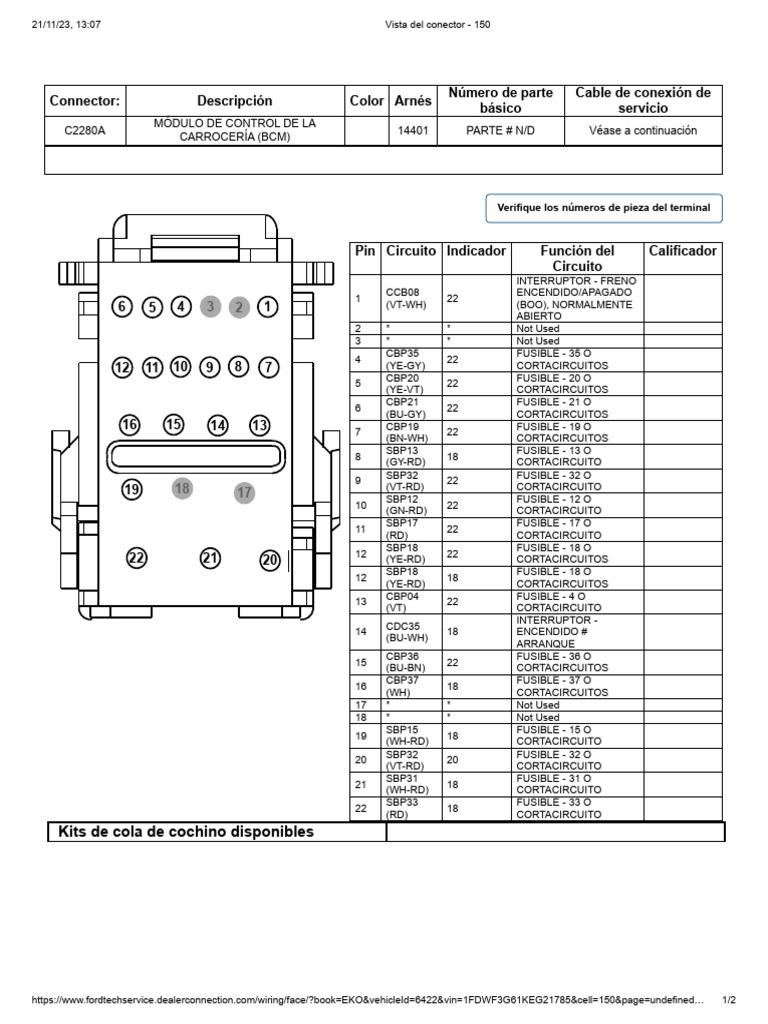 Esquema de Conector C2280A Ford | PDF