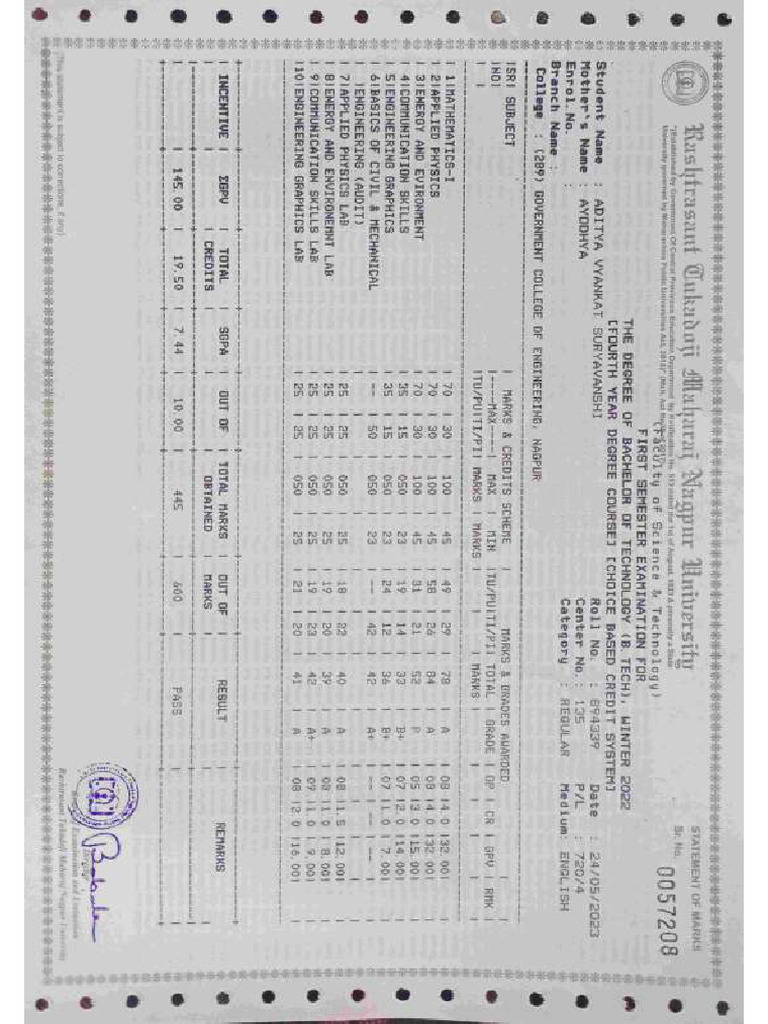 1st & 2nd SEM Original Marksheet - Compressed | PDF