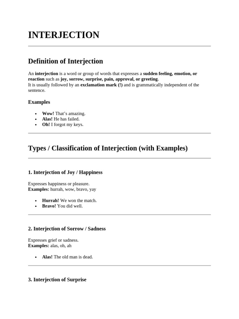 Understanding Interjections: Types & Examples | PDF | Linguistics ...