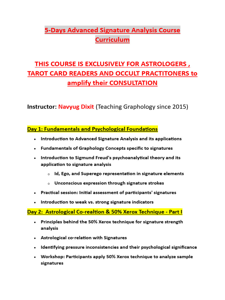 Advanced Signature Analysis Course | PDF | Psychology | Graphology