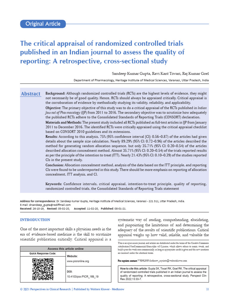 Randomized Control Trials and Critical Appraisal Gupta | PDF ...