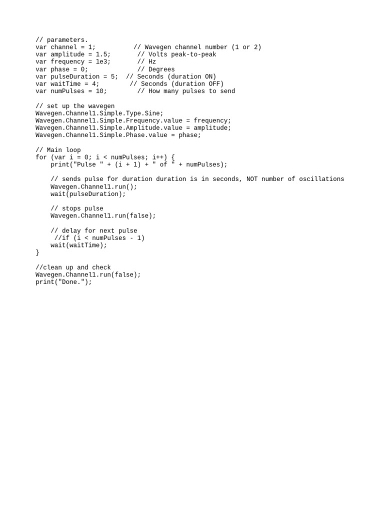 Wavegen Pulse Generation Script | PDF