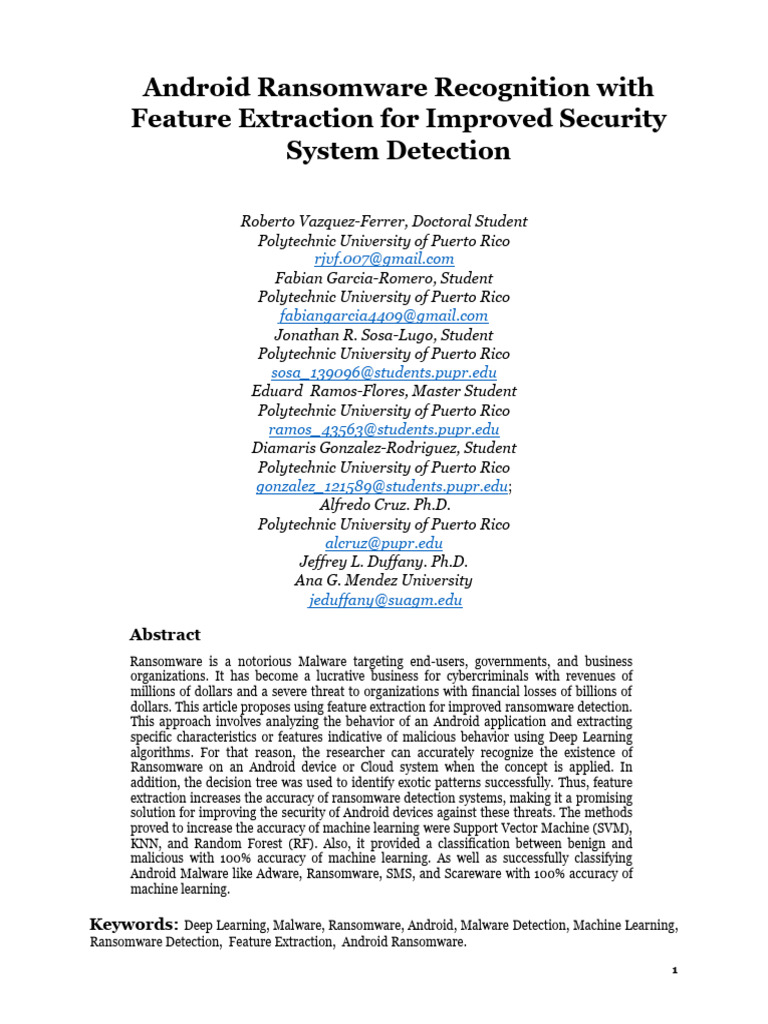 Android Ransomware Detection via Feature Extraction | PDF | Machine ...