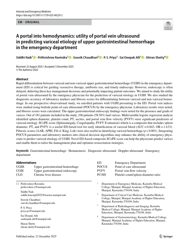 Portal Vein Ultrasound in UGIH Diagnosis | PDF | Medical Ultrasound ...