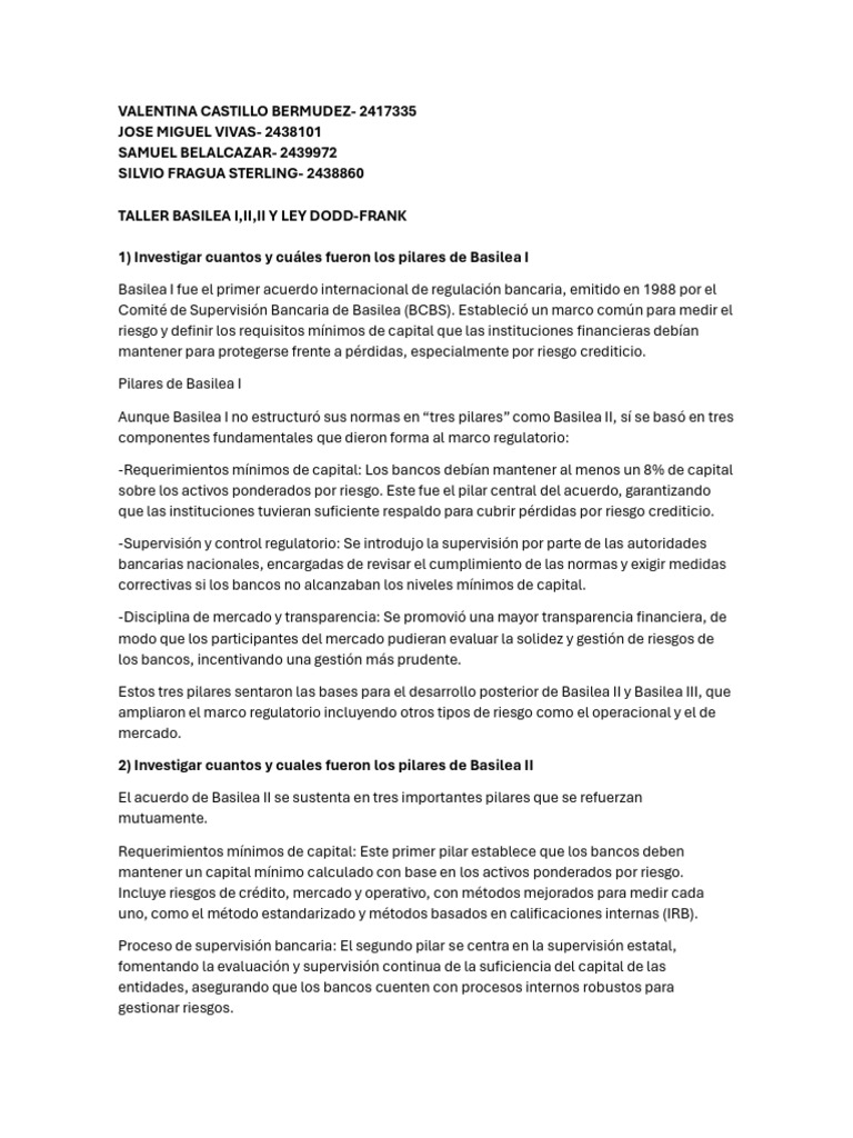 Pilares de Basilea y Ley Dodd-Frank | PDF | Basilea Ii | Basilea Iii