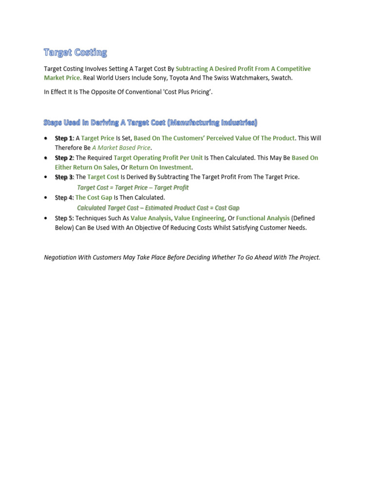 Understanding Target Costing Strategies | PDF | Value (Economics) | Cost