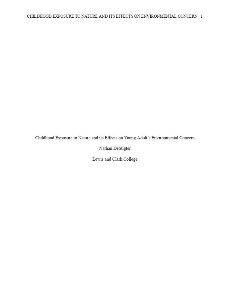 Childhood Exposure To Nature and Its Effects On Young Adult's ...