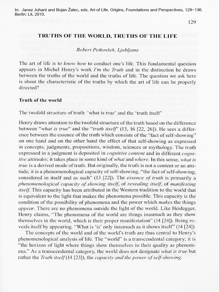 Petkovsek Truthsofthe World Truthsofthelife | PDF | Truth | Metaphysics