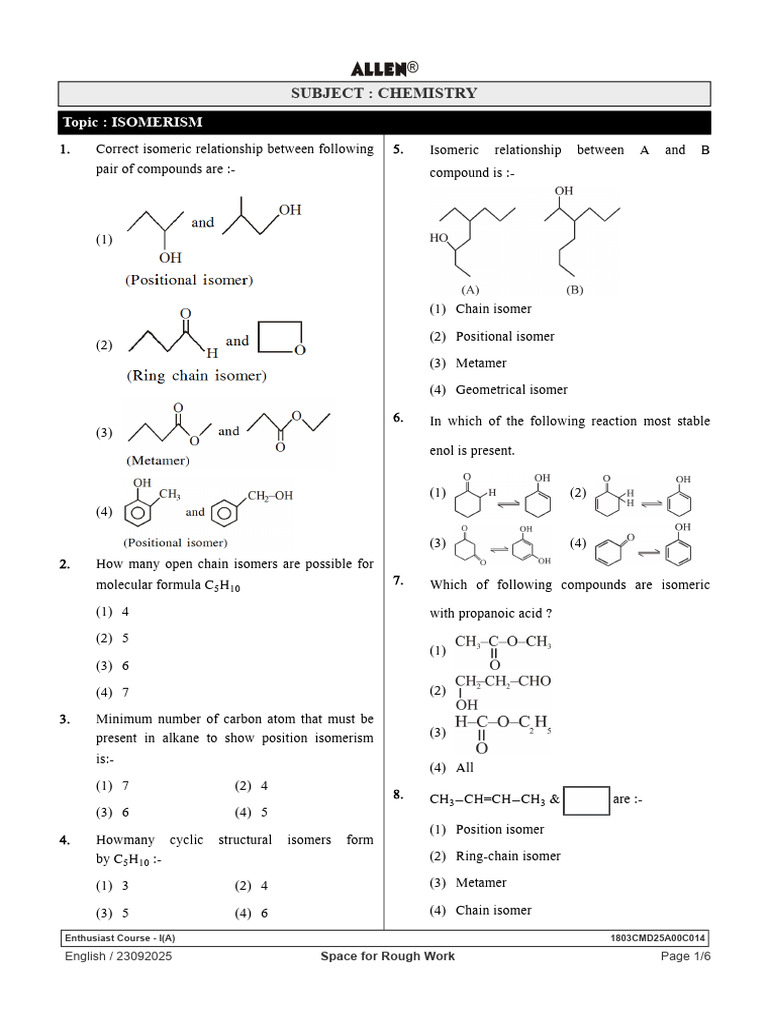 14.-2309 Isomerism SC | PDF | Isomer | Organic Chemistry