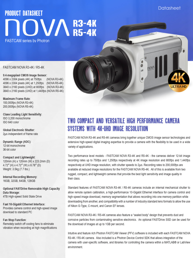 High-Speed FASTCAM NOVA R3-4K/R5-4K Cameras | PDF | Camera | Camera Lens