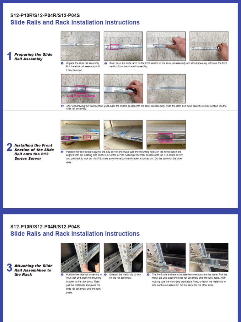 S12 Series Slide Rail Installation Guide | PDF | Equipment