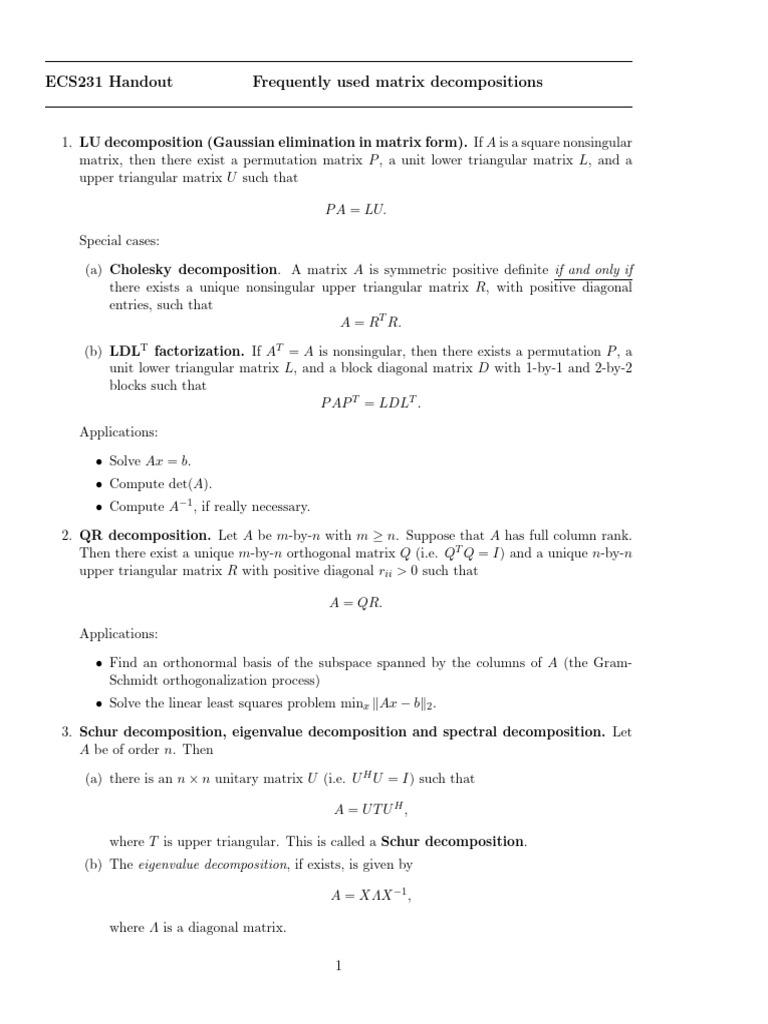 Mat Decomp | PDF | Eigenvalues And Eigenvectors | Matrix (Mathematics)