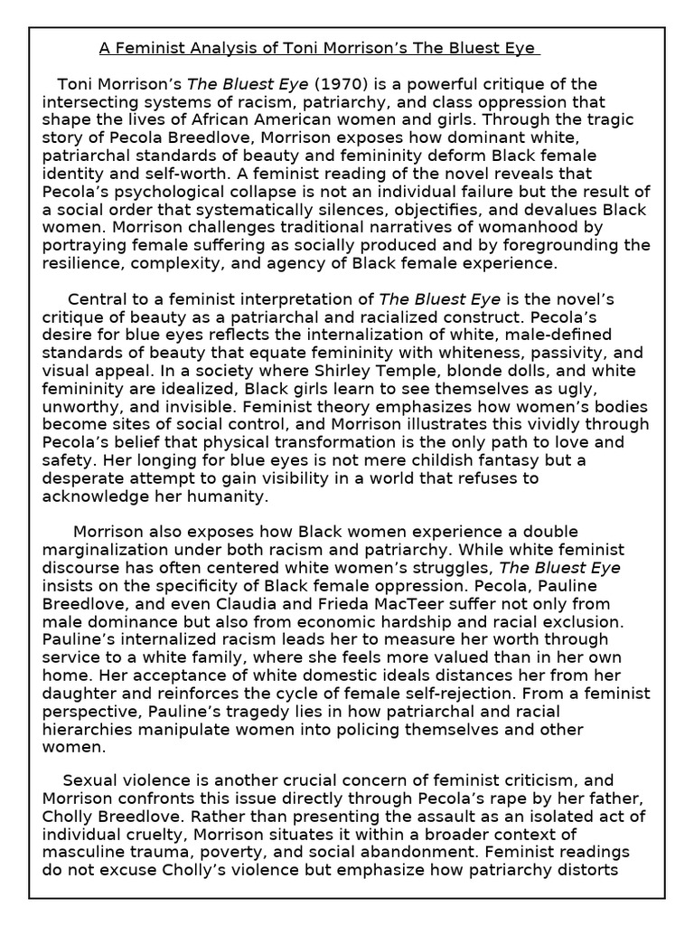 Feminist Analysis of The Bluest Eye | PDF | Feminism | Gender Studies