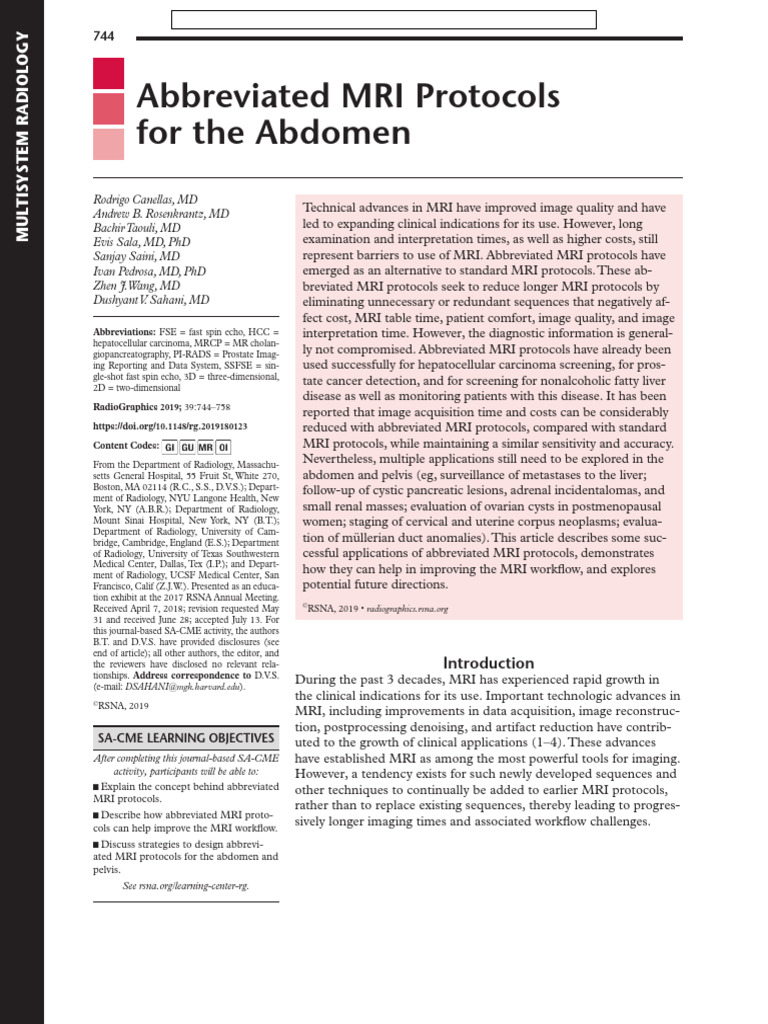 Abbreviated MRI Protocols for Abdomen | PDF | Magnetic Resonance ...