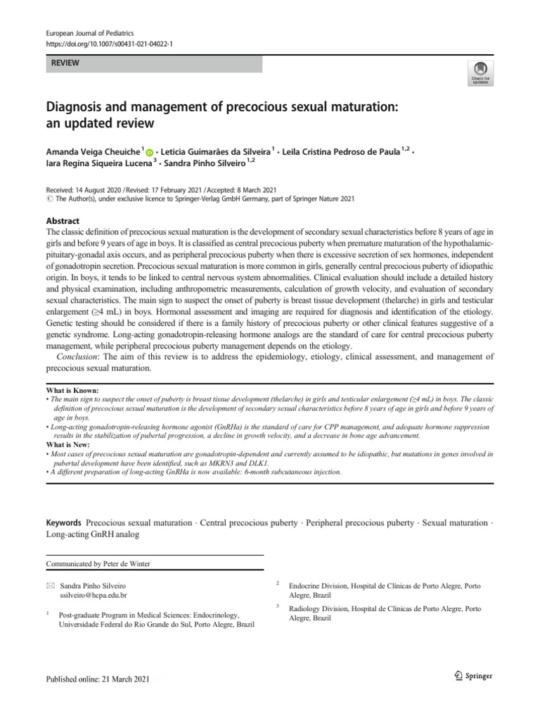 Updated Review on Precocious Sexual Maturation | PDF | Puberty ...