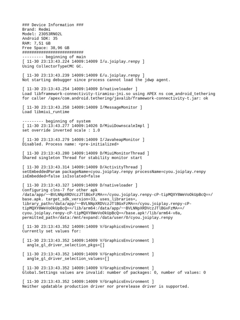 Redmi 23053RN02L Device Logs | PDF | Computing | Computer Programming
