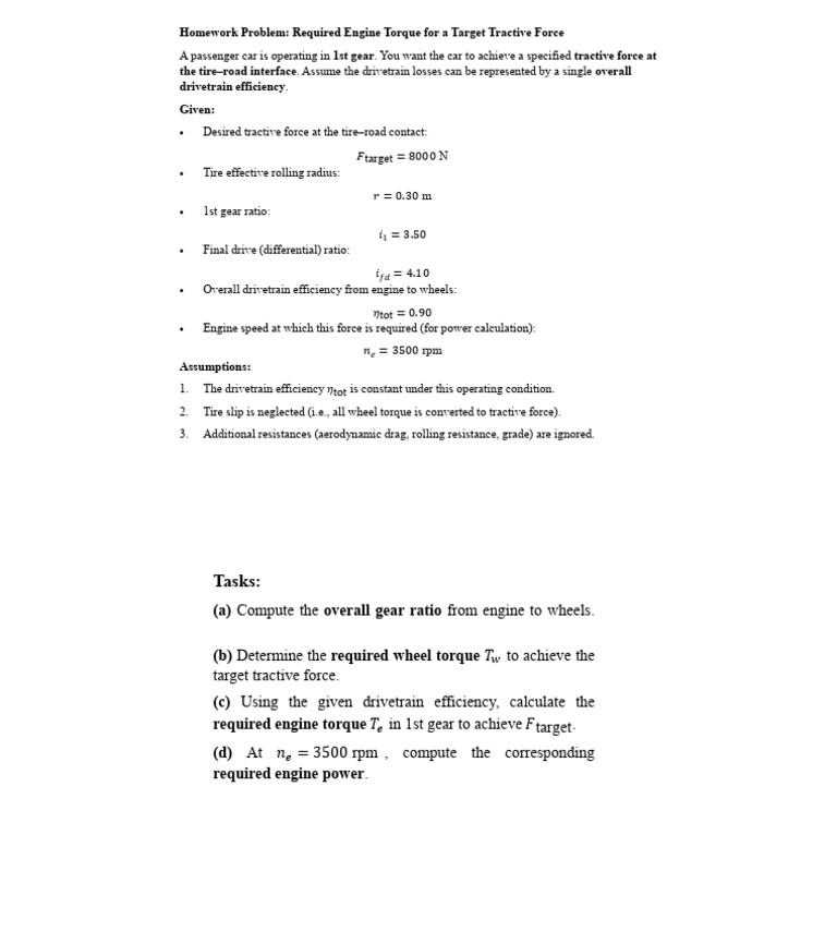 Engine Torque Calculation for Tractive Force | PDF