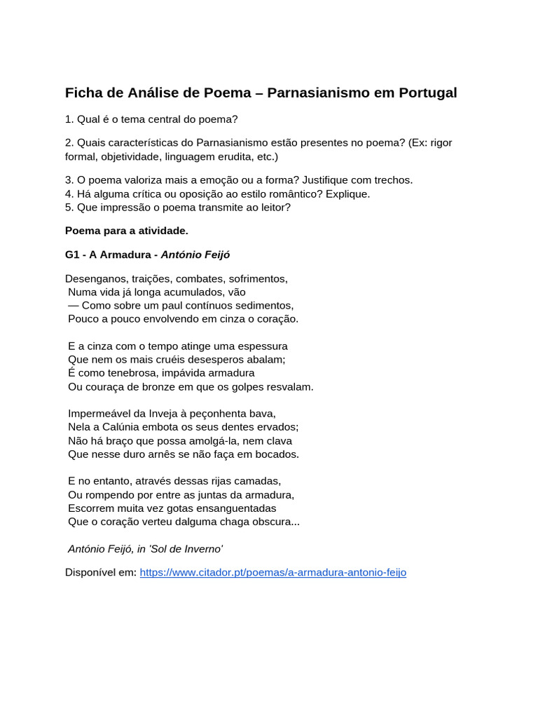 Análise de Poemas do Parnasianismo | PDF