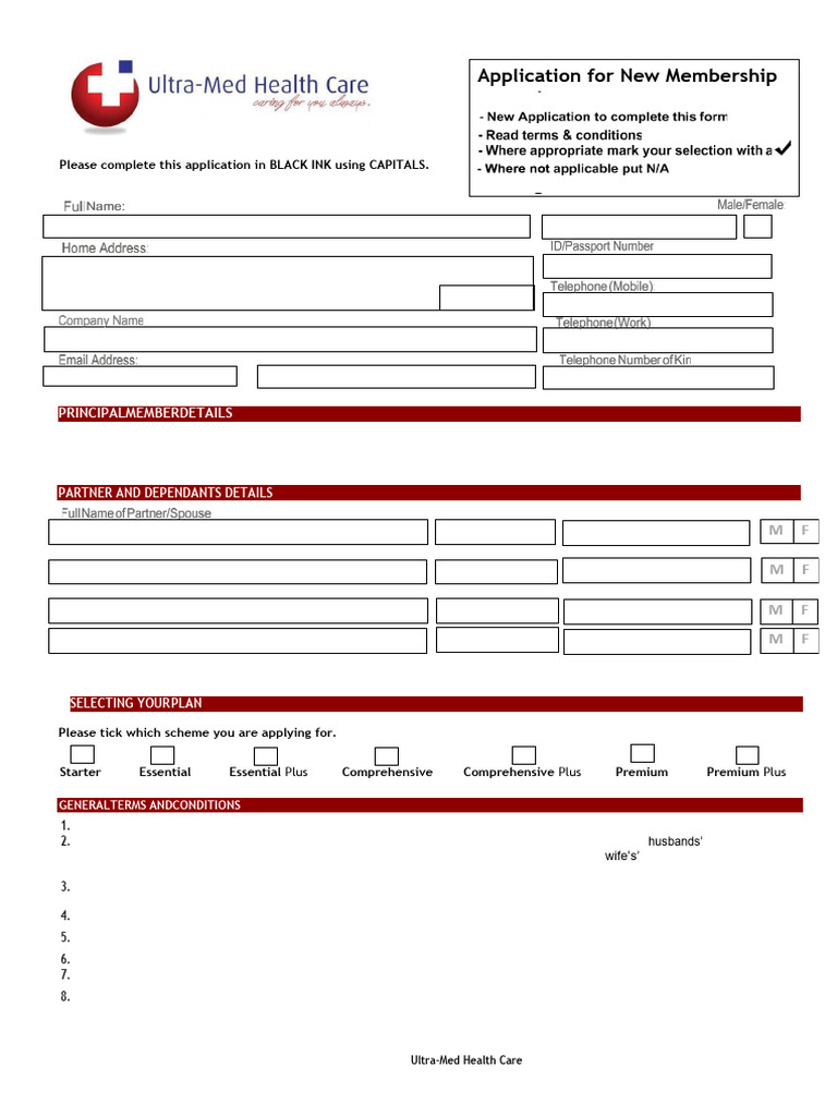 Ultra-Med Health Care Membership Application | PDF