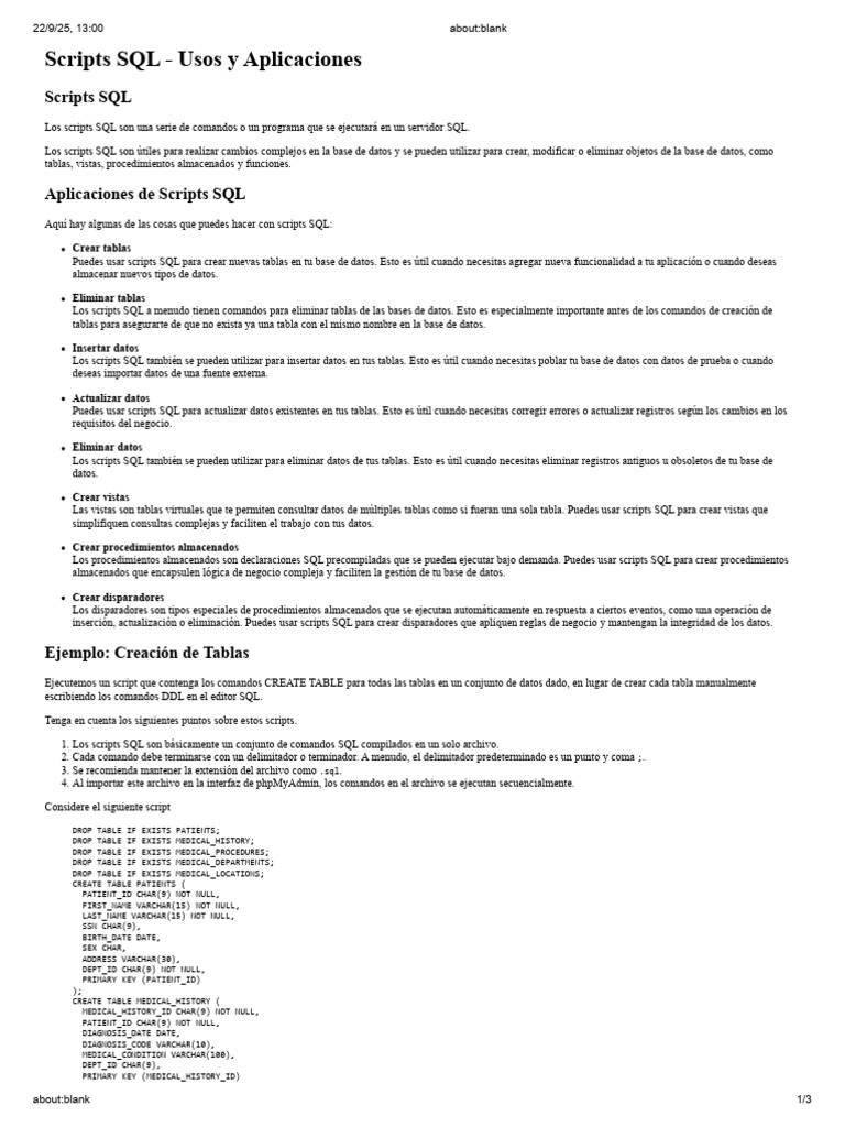 Usos de Scripts SQL en Bases de Datos | PDF | SQL | Lenguaje de escritura