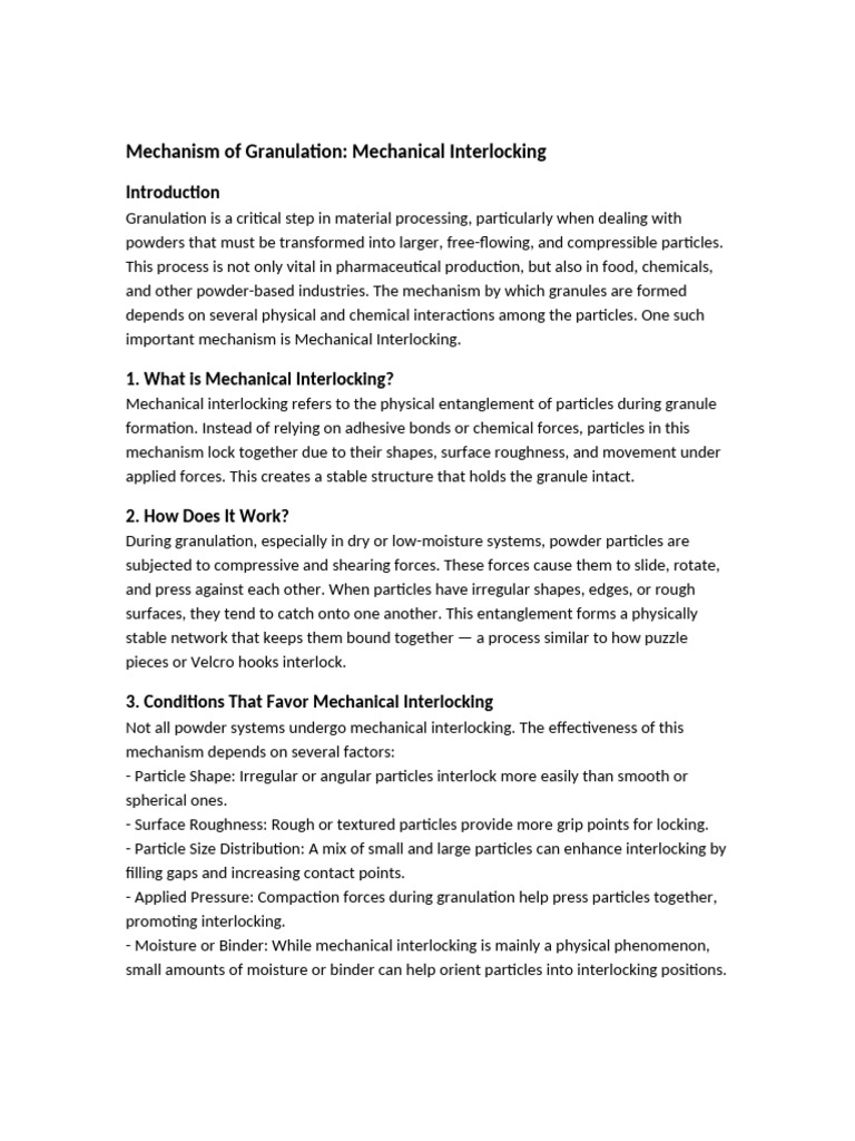 Understanding Mechanical Interlocking in Granulation | PDF | Mechanical ...