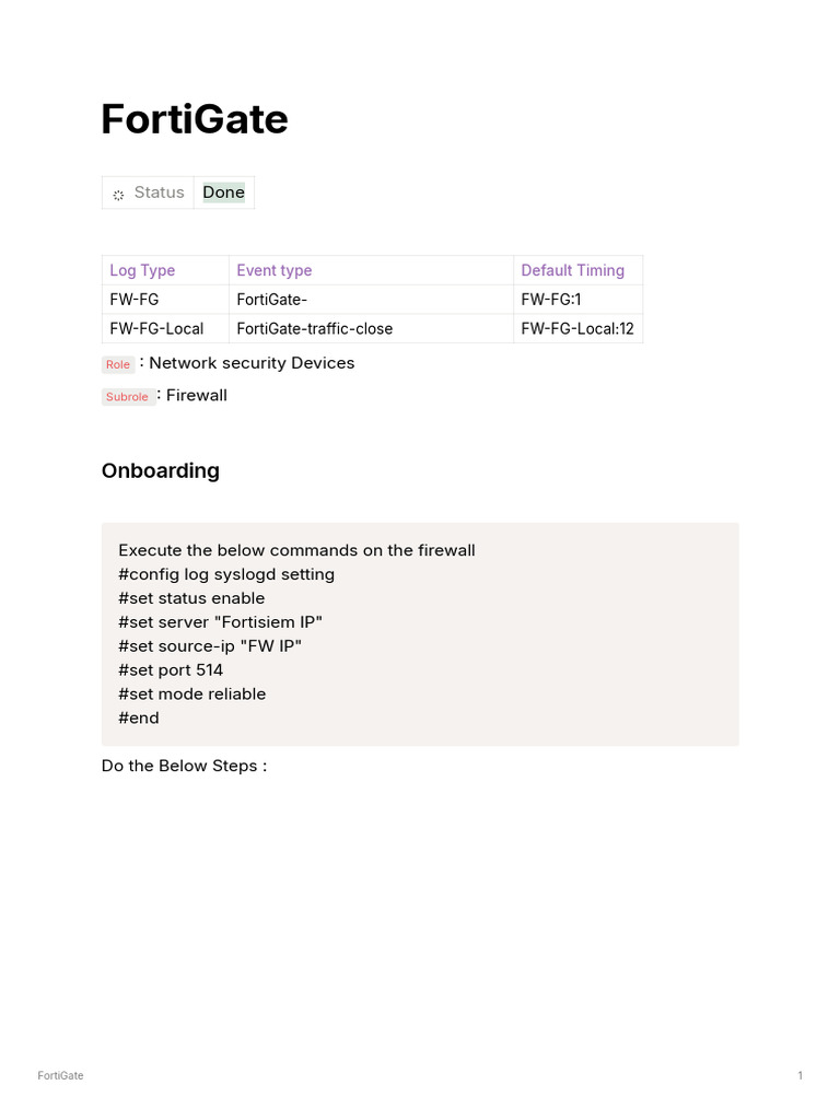 FortiGate Firewall Logging Setup Guide | PDF
