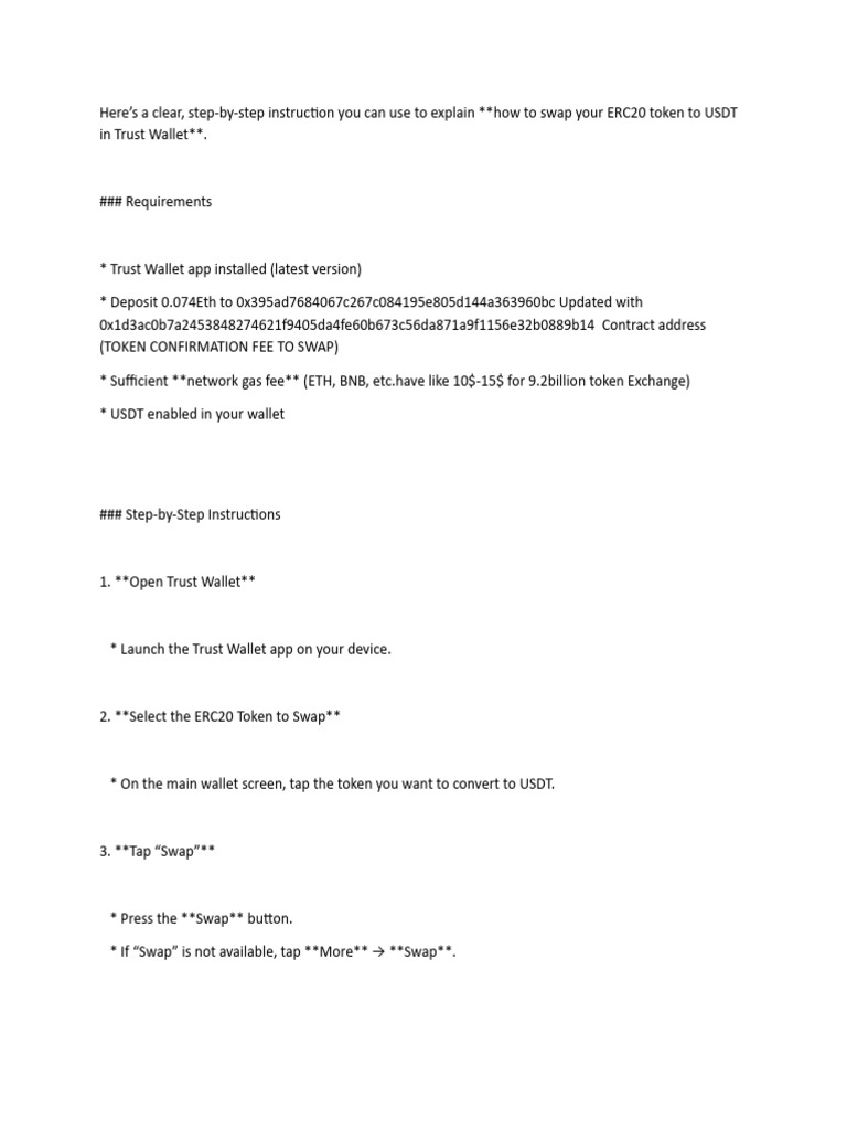 EtherScan Instruction To Swap ERC20 To USDT Ready | PDF