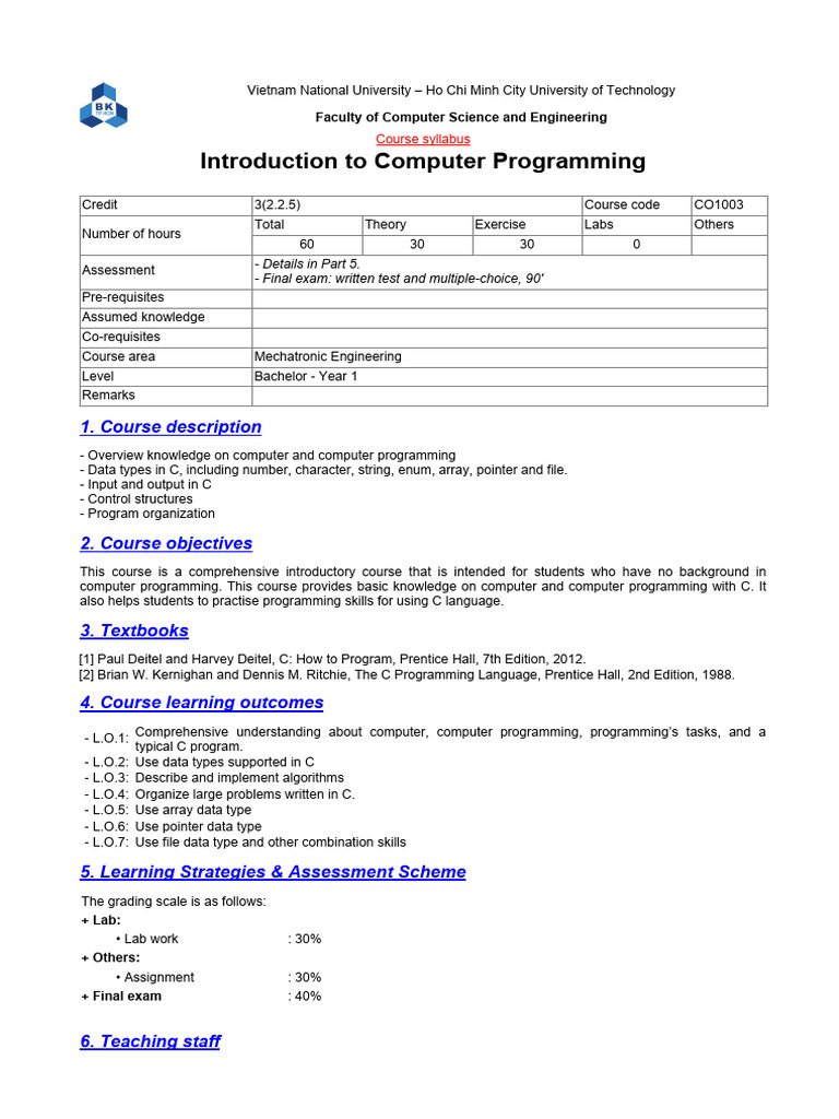 Intro to Computer Programming Syllabus | PDF | Inheritance (Object ...