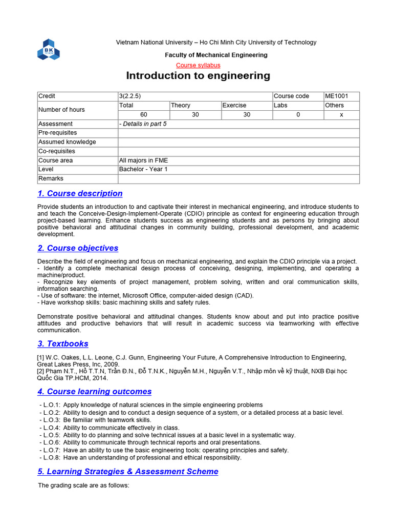 Introduction to Mechanical Engineering Syllabus | PDF | Engineering