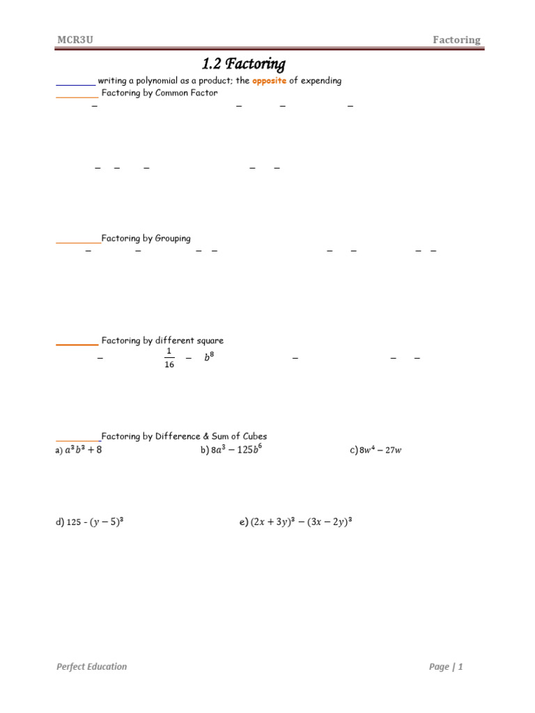 Factoring Techniques for Polynomials | PDF