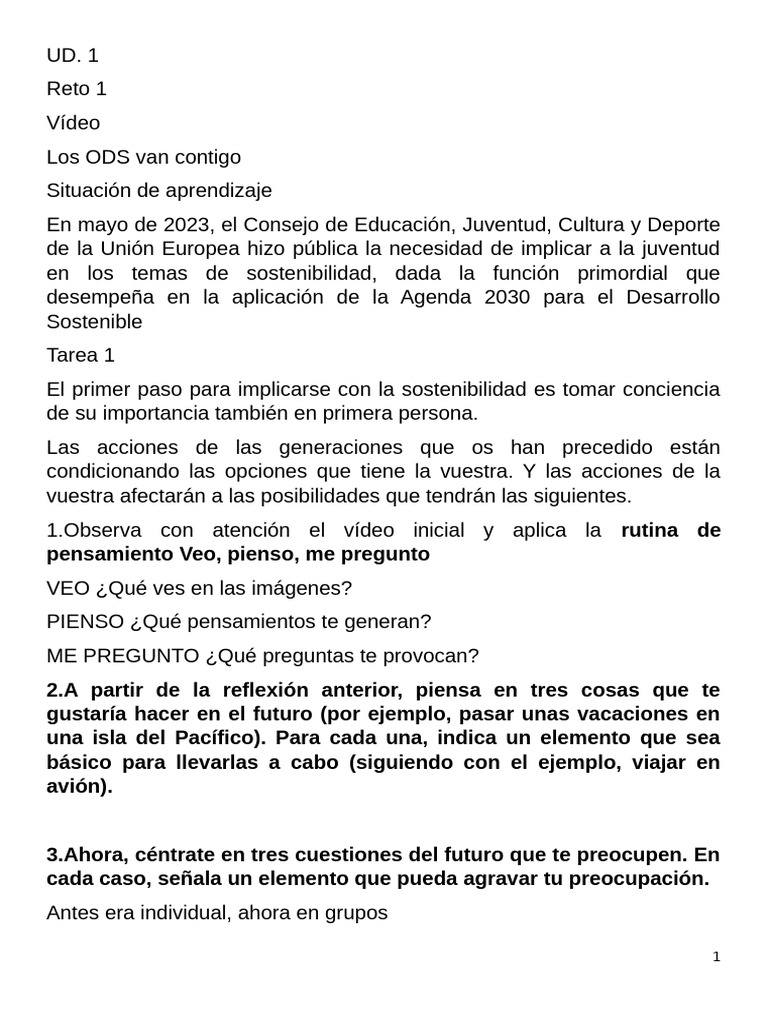 Sostenibilidad UD 1 Reto 1 - Alumnos | PDF | Sustentabilidad ...