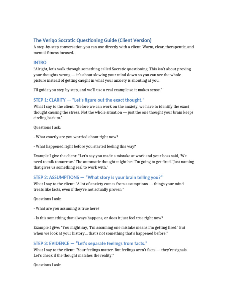 Socratic Questioning Guide for Clients | PDF | Thought | Mind