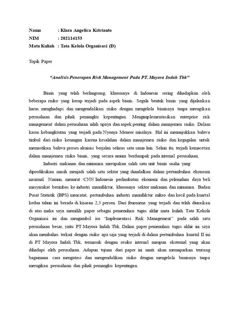 Topik Paper - 202114153 Klara (Kel. 2) | PDF