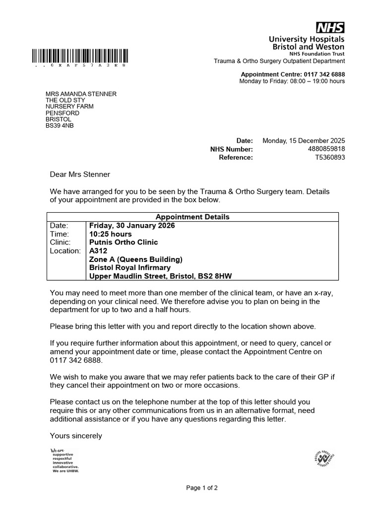Trauma & Ortho Surgery Appointment Details | PDF | Hospital | Patient