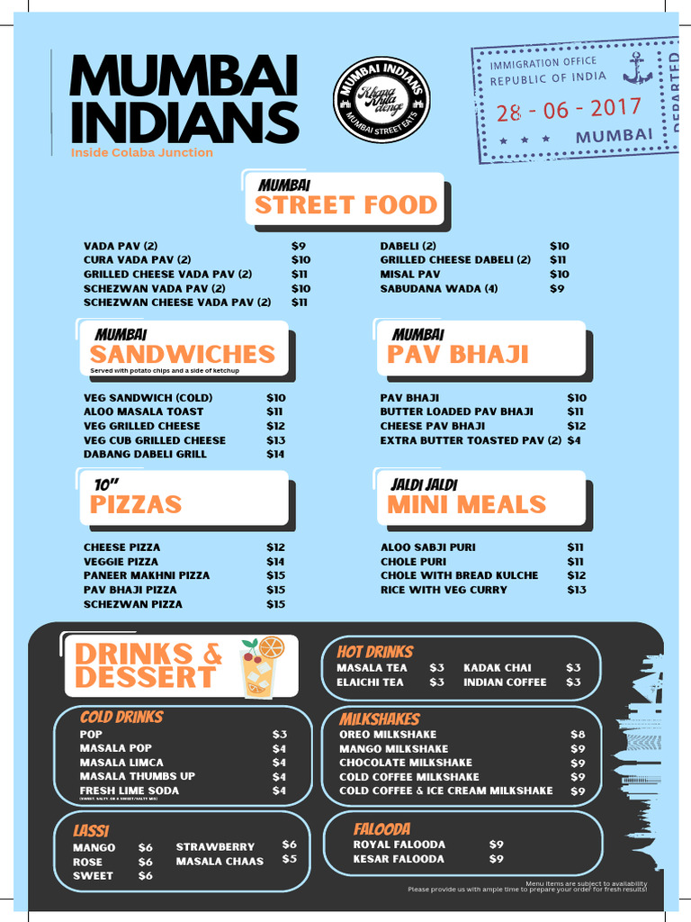 Mumbai Indians Menu Flyer (Crop+Bleed | PDF | Cooking | Cuisine