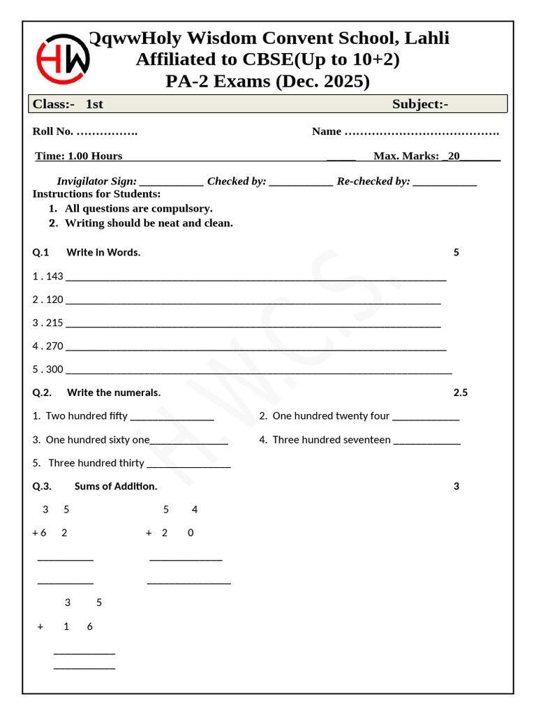 Class 1st Maths Paper | PDF | Chess | Chess Theory