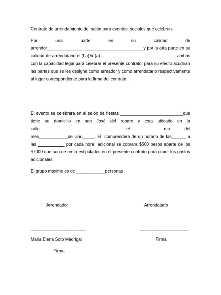 Contrato de Arrendamiento de Salón para Eventos | PDF | Business | Derechos