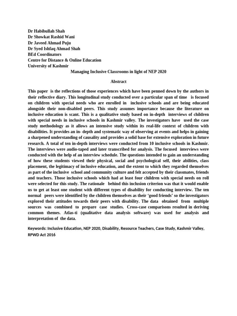 Abstract DR Showkat Rashid Wani | PDF | Inclusion (Education ...