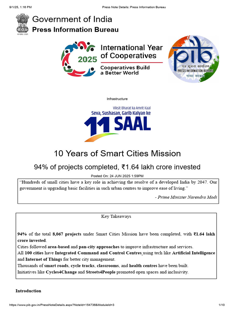 Smart Cities Mission: 94% Projects Completed | PDF | City | Closed ...