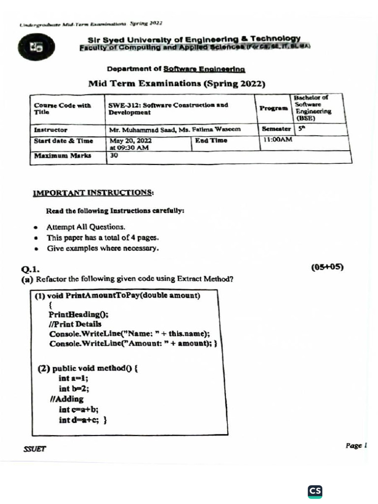5th Semester Past Paper(Mid Term + Final Exam)-9-16 (1) | PDF