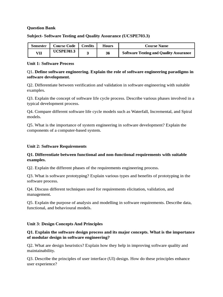 Software Testing & QA Question Bank | PDF | Software Development ...