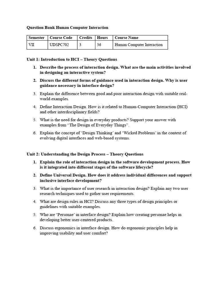 HCI Theory Questions and Design Insights | PDF | Human–Computer ...