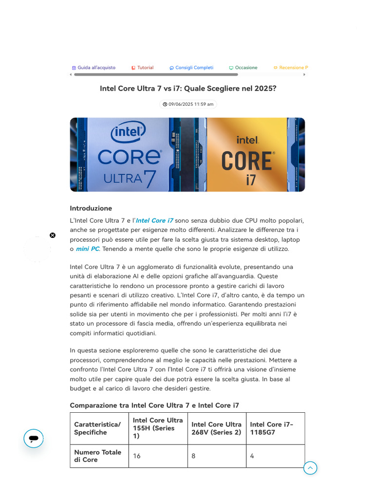 Intel Core Ultra 7 Vs I7 - Quale Scegliere Nel 2025 | PDF