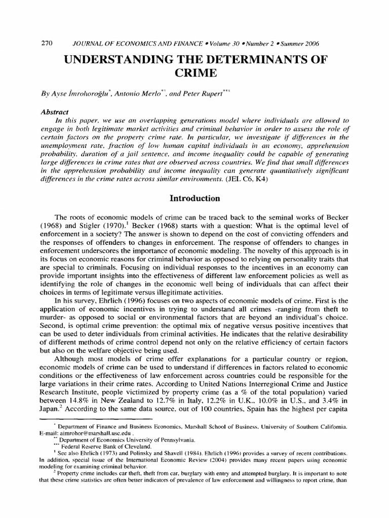 Economic Factors Influencing Crime Rates | PDF | Crimes | Crime & Violence