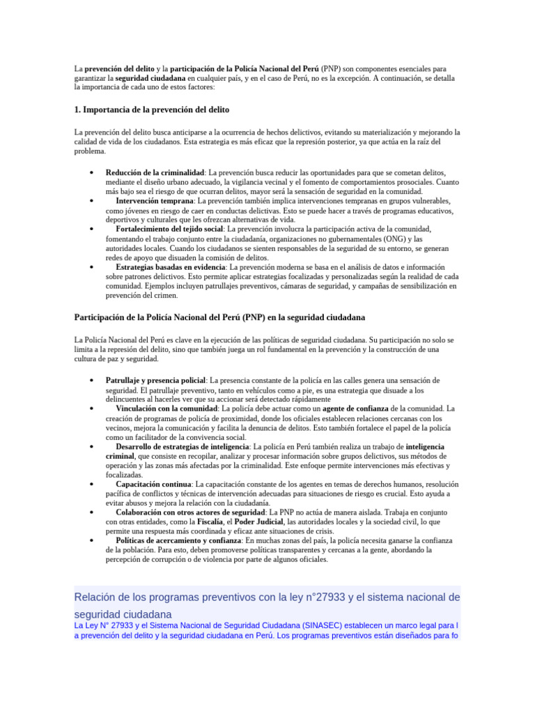 La Prevención Del Delito y La Participación de La Policía Nacional Del ...